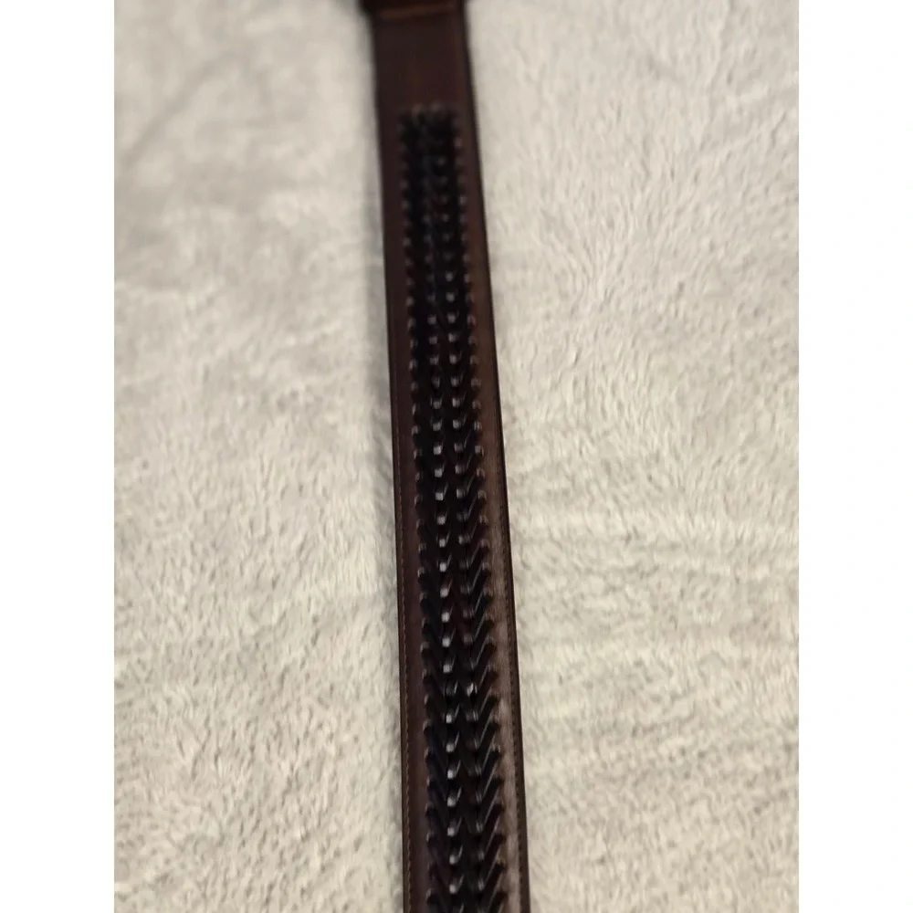 Mens Brwn Genuine Leather Braided Inlay Belt Gold Buckle Size 40/100 Handcrafted